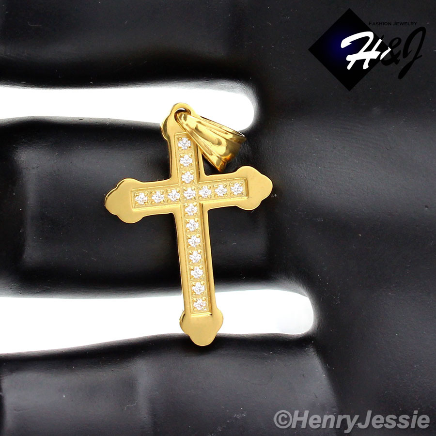 MEN WOMEN Stainless Steel Gold Plated ICY Bling CZ Small Cross Pendant*GP53