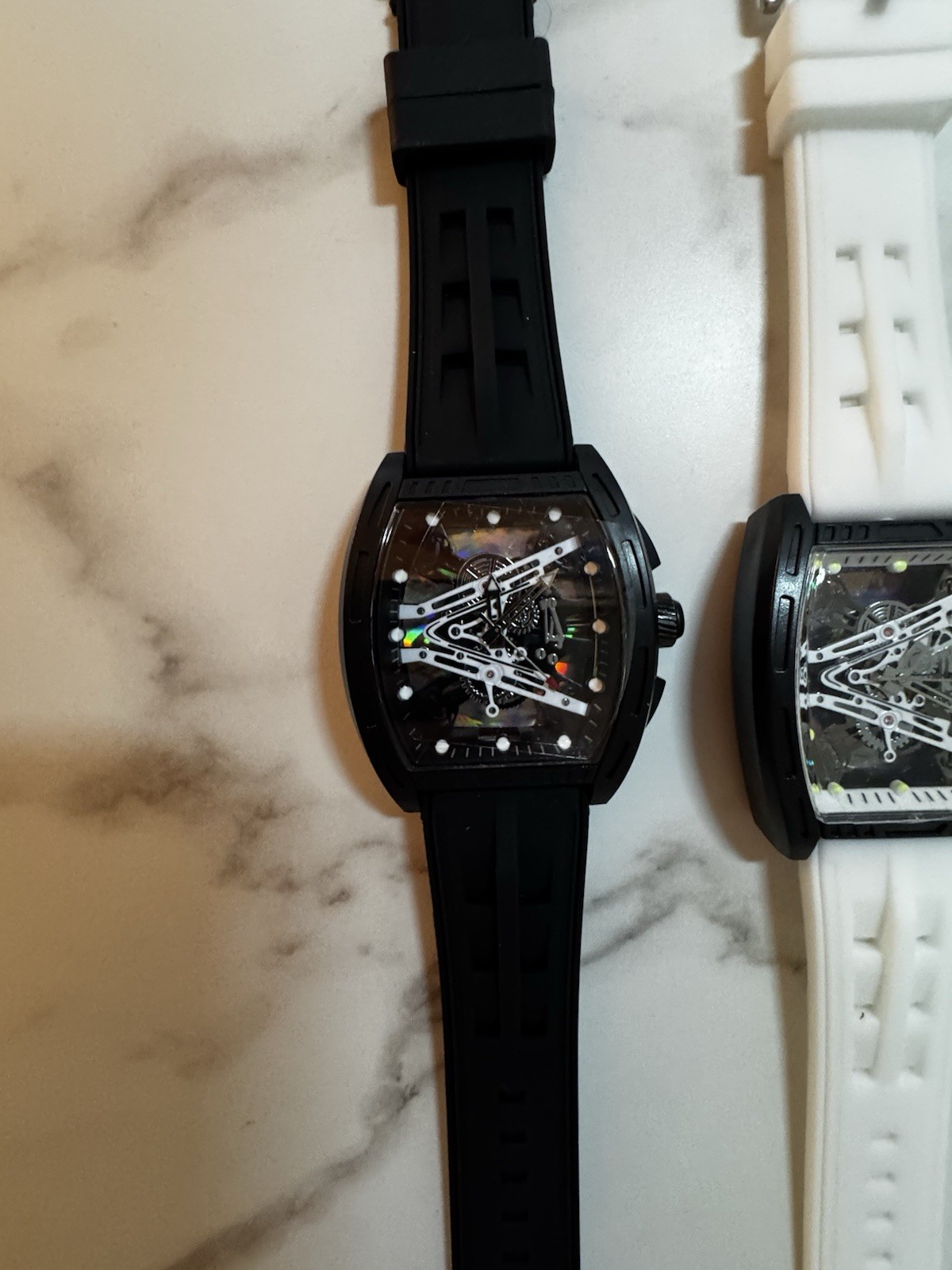 New Automatic Skeleton Watch – Black or White Rubber Band – Mechanical