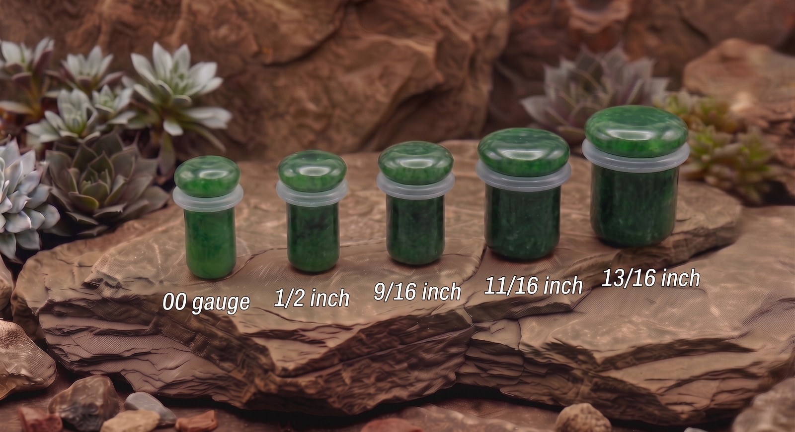 Pair of Single Flare Jade Stone Plugs gauges organic Size 8ga to 1 Inch E617