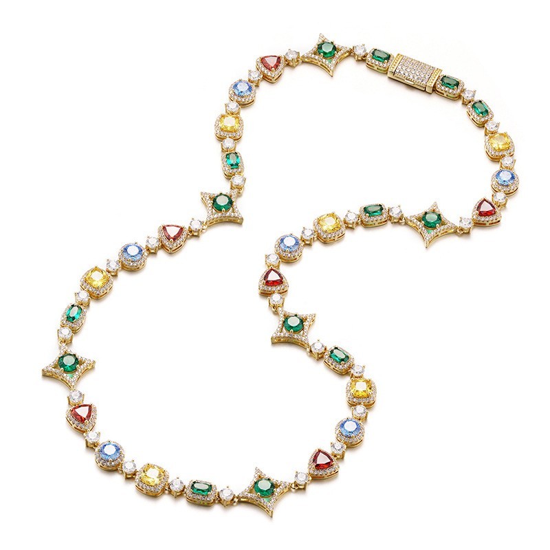 Colorful Gemstone Rhinestone Necklace for Men Women, Tennis Chain Bracelet Jewel