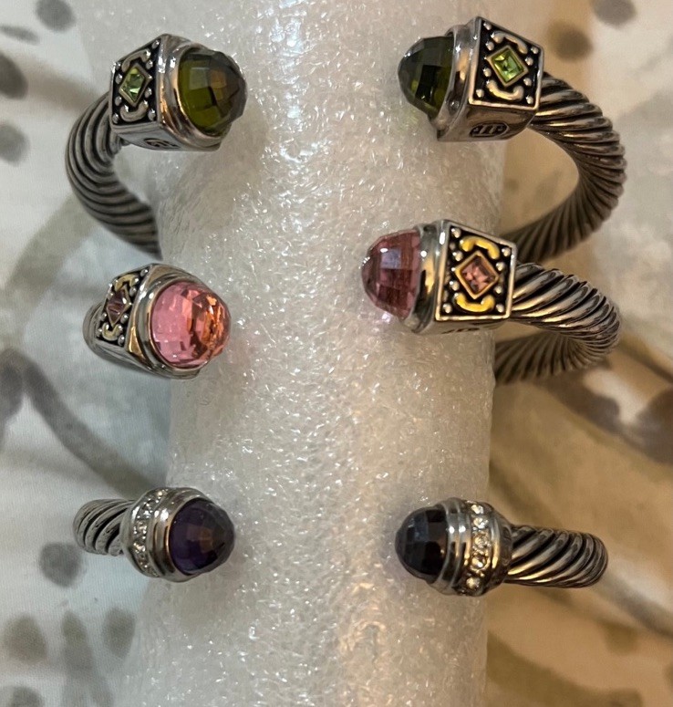 Bangle Open End Renaissance Style High End Designer Look Purple End Caps