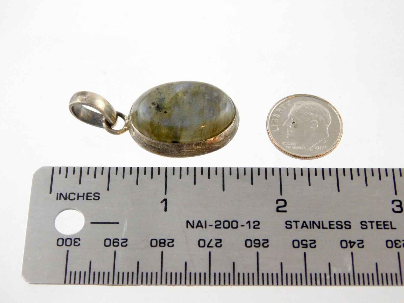 Vintage Sterling Silver Labradorite Cabochon Pendant 925 1.5 Inches 8.8 Grams