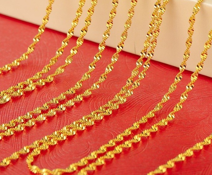 18k Gold Filled Over Silver Mens Womens Wave Snake 30″ Link Chain w Gift Pkg