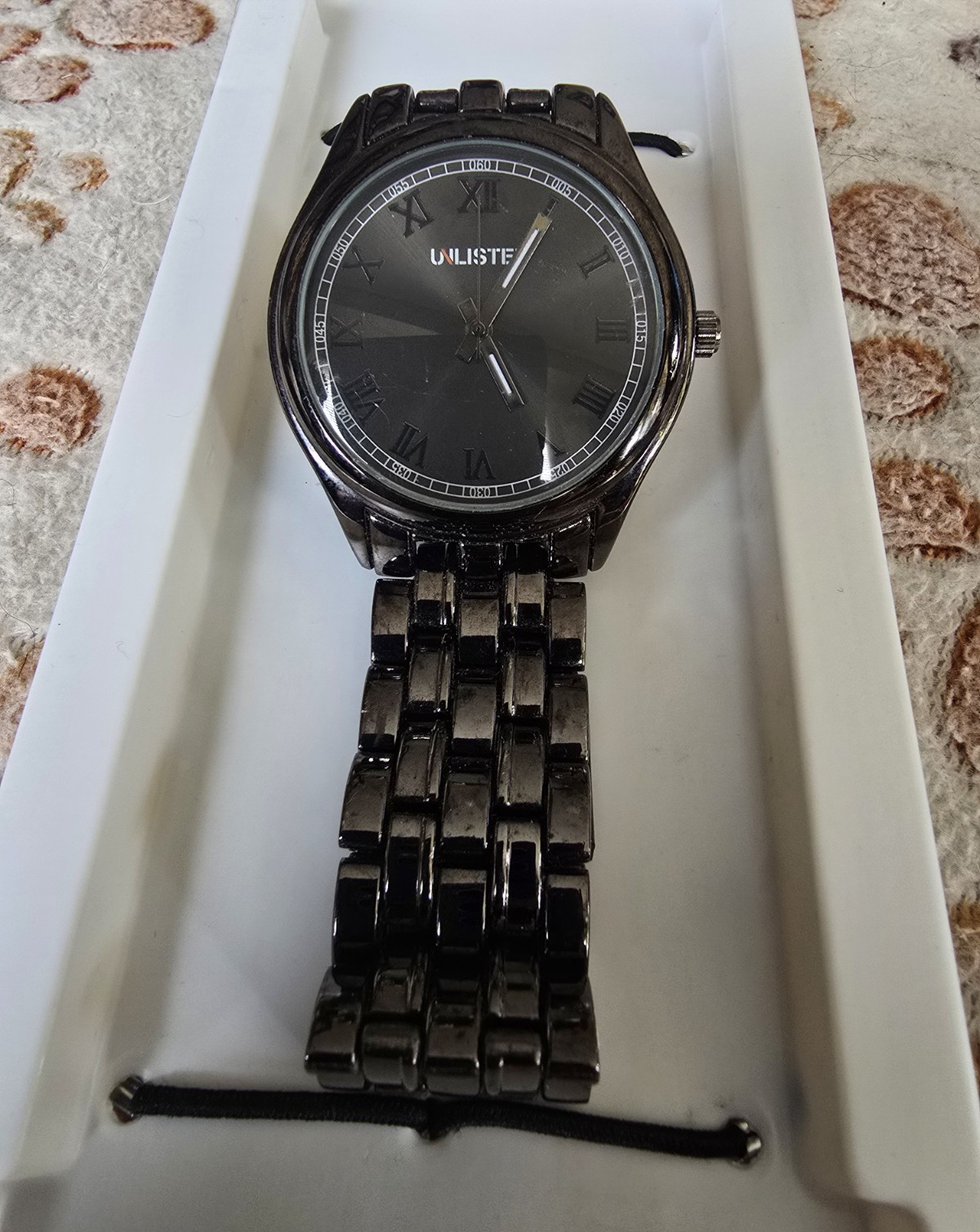 Men’s Black Stainless Steel Quartz Dress Watch Roman Numerals 38mm