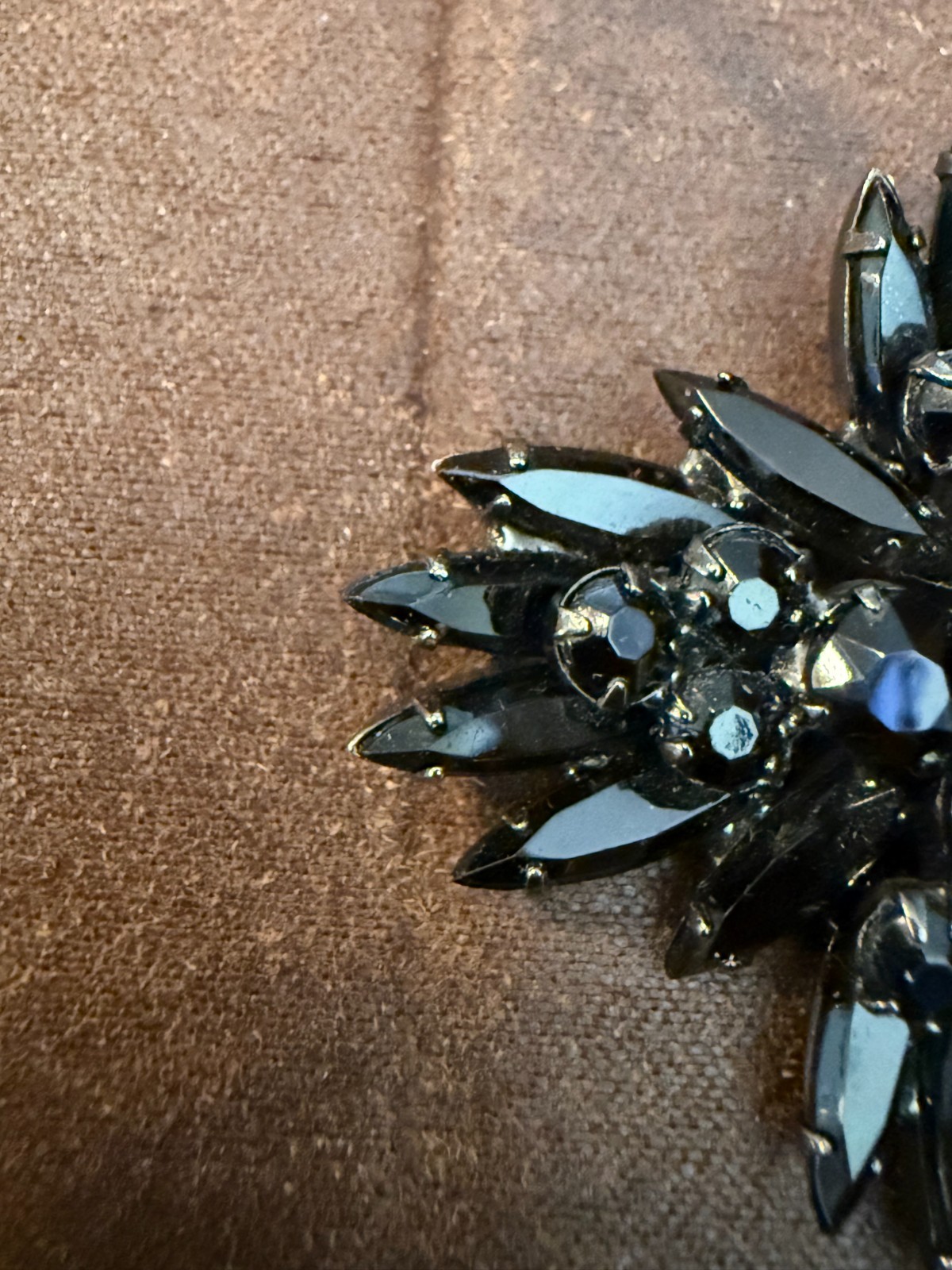 Vintage Black Rhinestone Starburst Brooch/Mid-20th Century/European