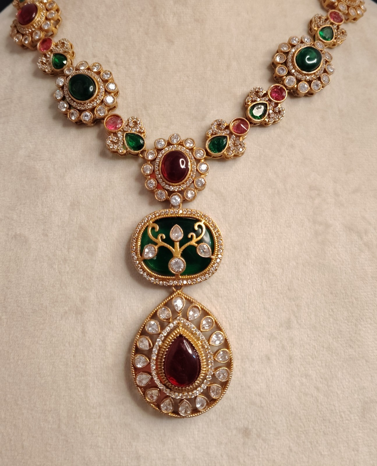 Farah Royal Ruby and Emerald Necklace Set of Kundan for Festive Roz Jewellers.