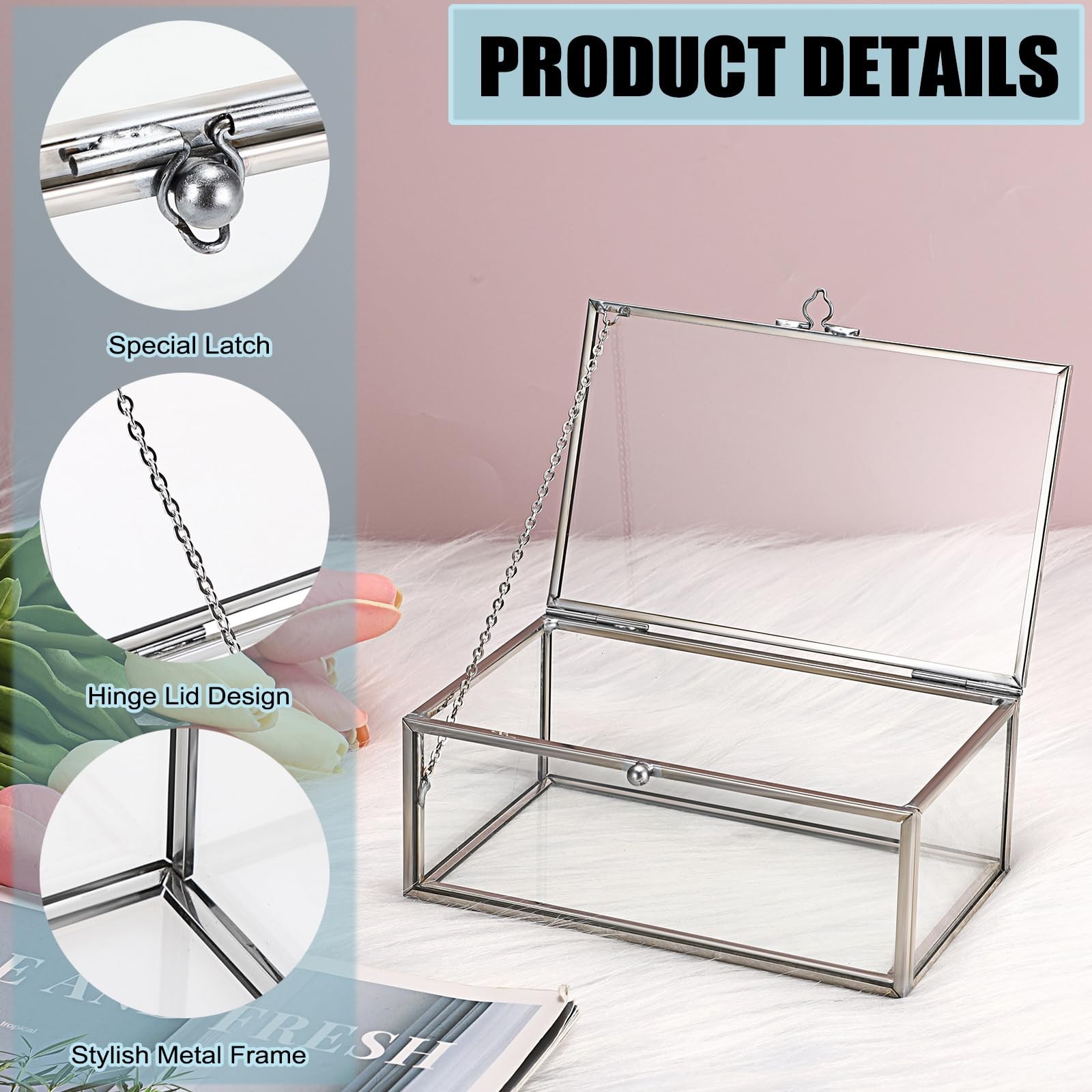 Vintage Glass Keepsake Box | Small Jewelry Display Case & Organizer for Rings, B