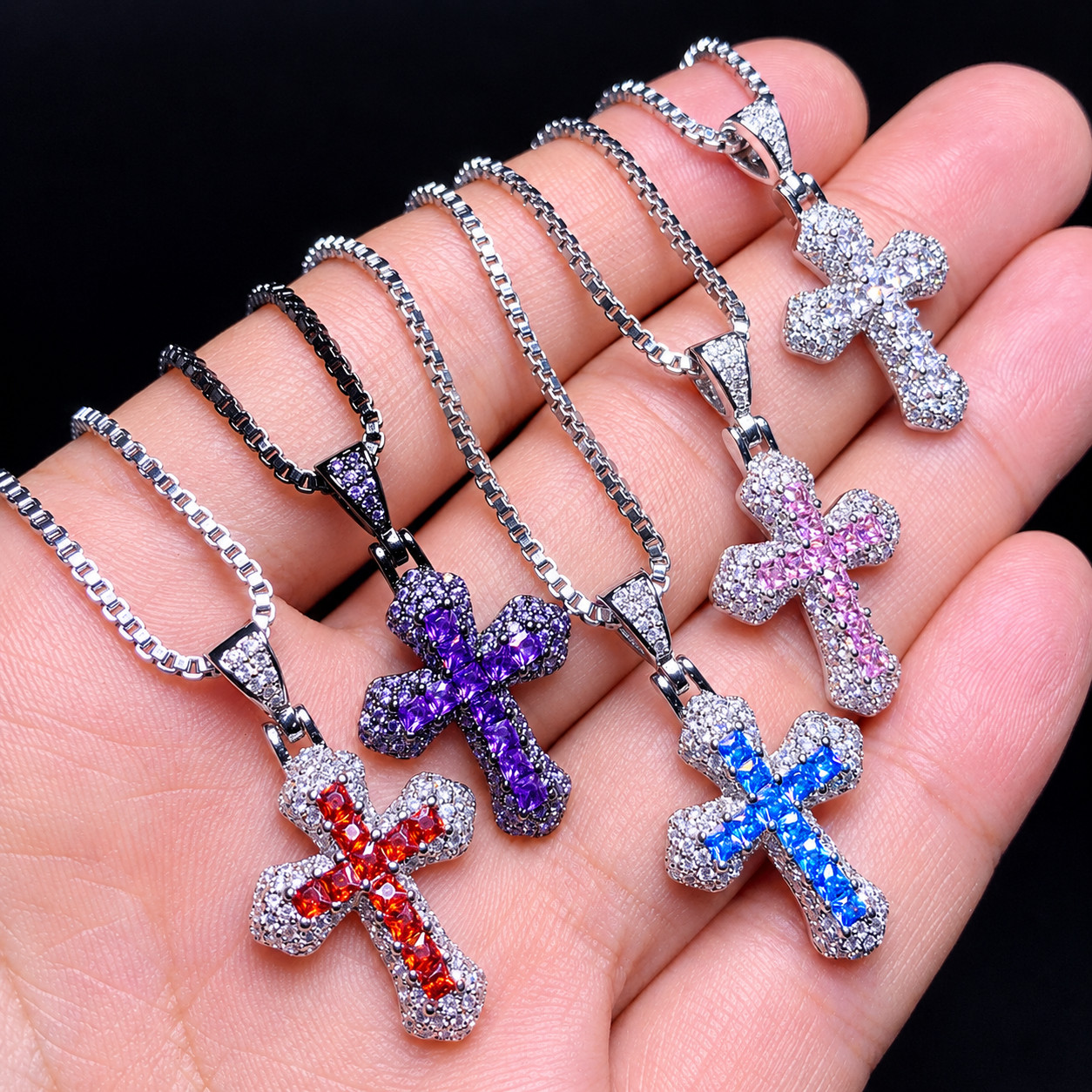 5AAA+ CZ Hip Hop Iced Out Bling CROSS Pendant Necklace 14k Real Gold Plated