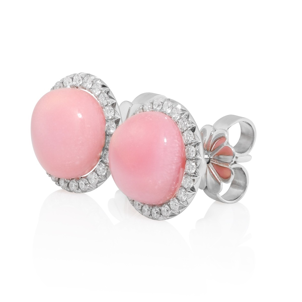 Natural Pink Conch Pearl 11.70ct 18K Wh Gold Earrings Dia GIA