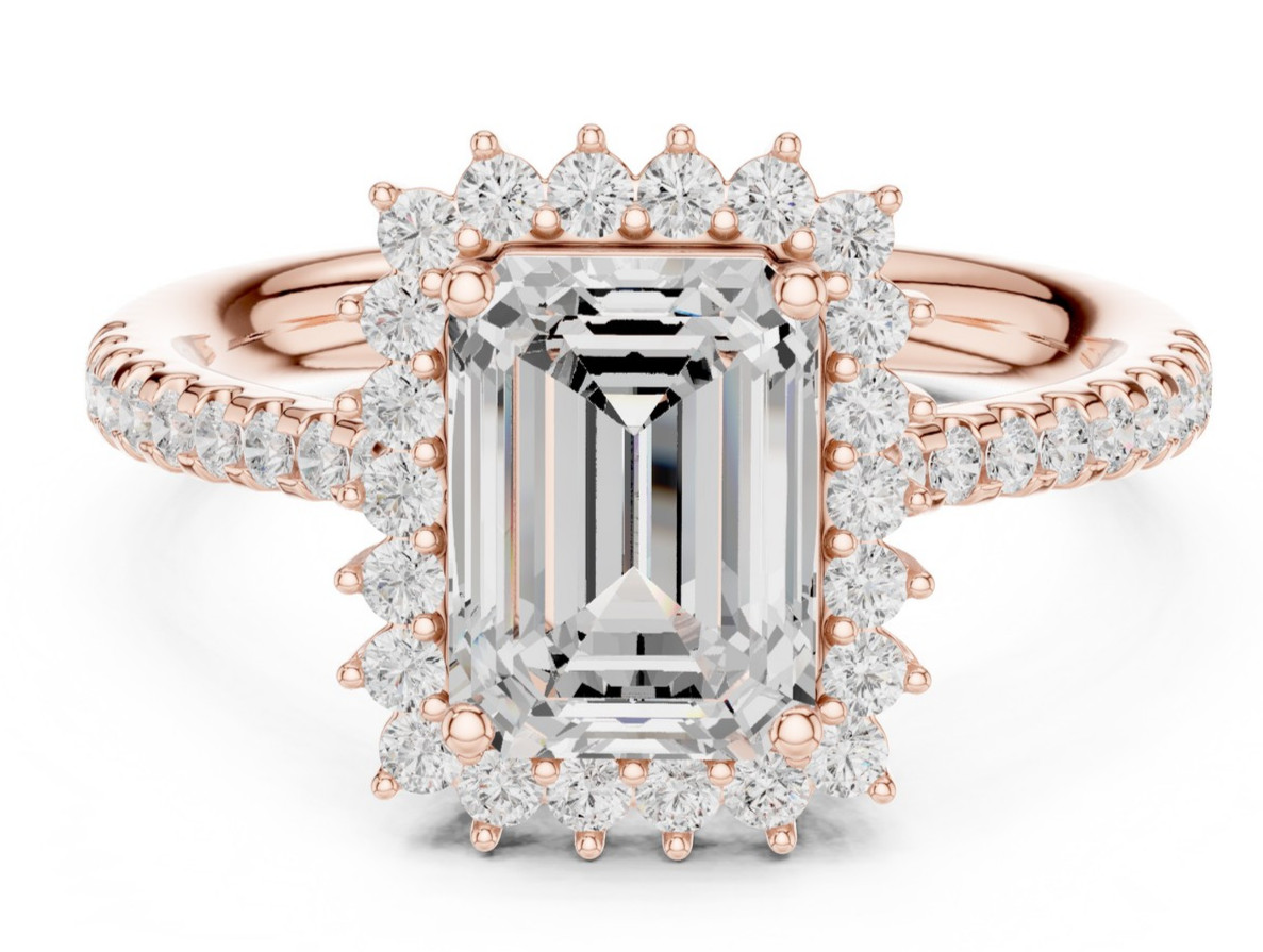 Certified Emerald Cut 2.3 Ct Lab Grown Diamond Engagement Ring 14K Gold Over