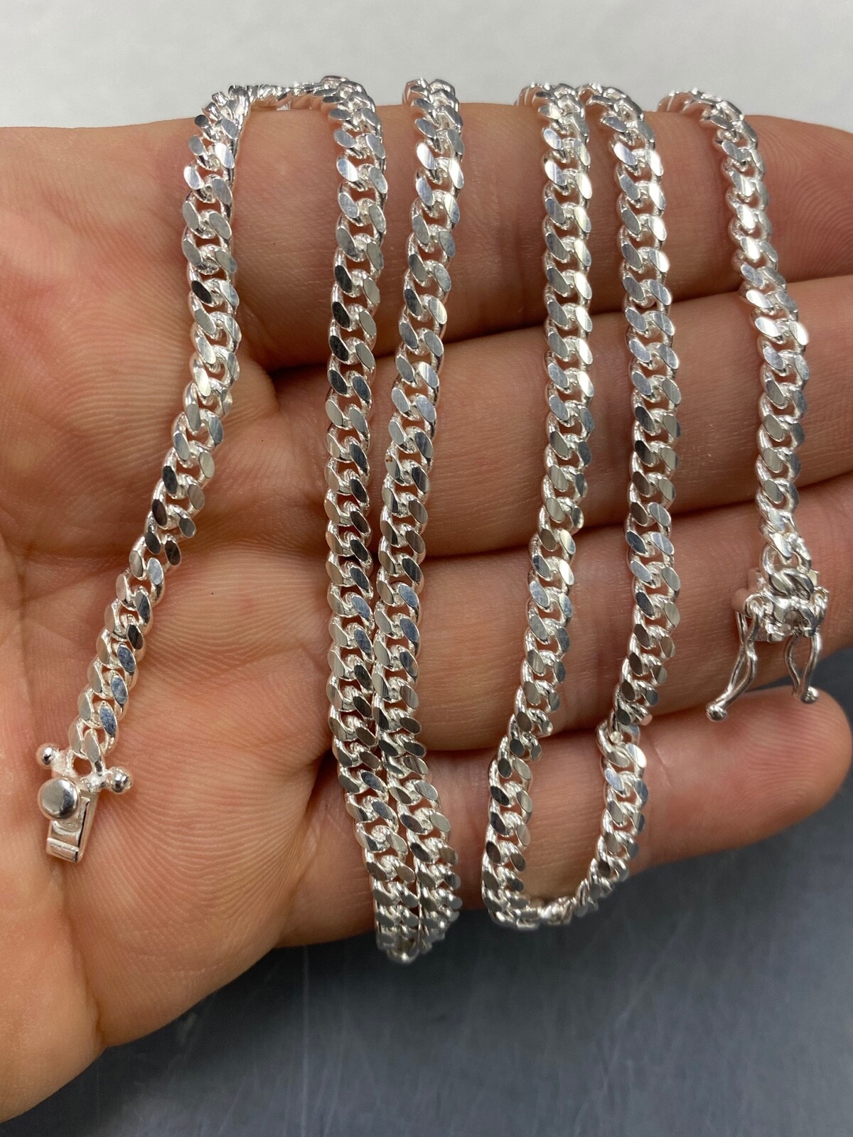 925 Sterling Silver Miami Cuban Chain 4mm 7-30″ Box Clasp Necklace Or Bracelet