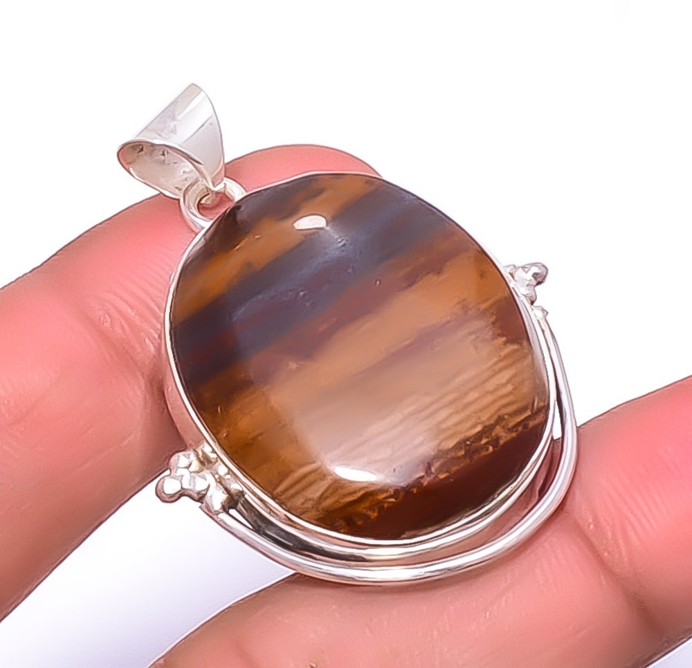 Natural Yellow Tiger Eye – South Africa 925 Silver Plated Pendant 1.56″ S6110