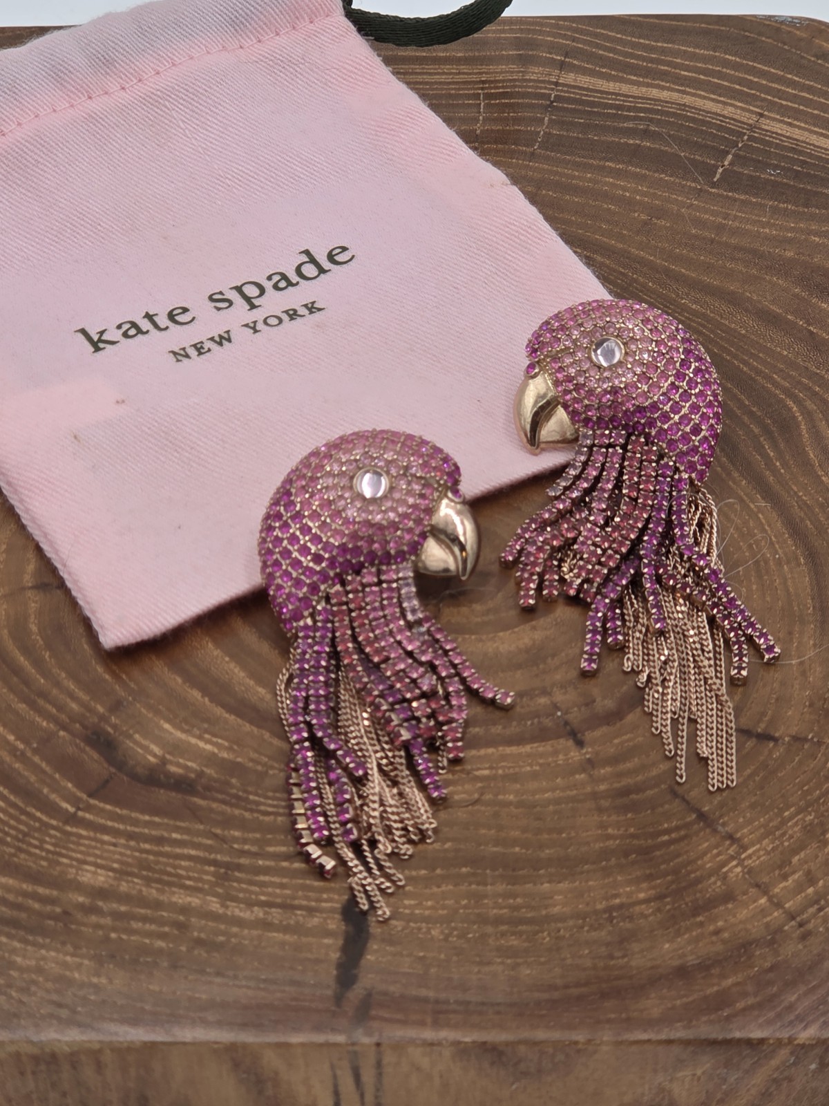 Kate Spade Pink Parrot Fringe Tassel Earrings Tropical Paradise