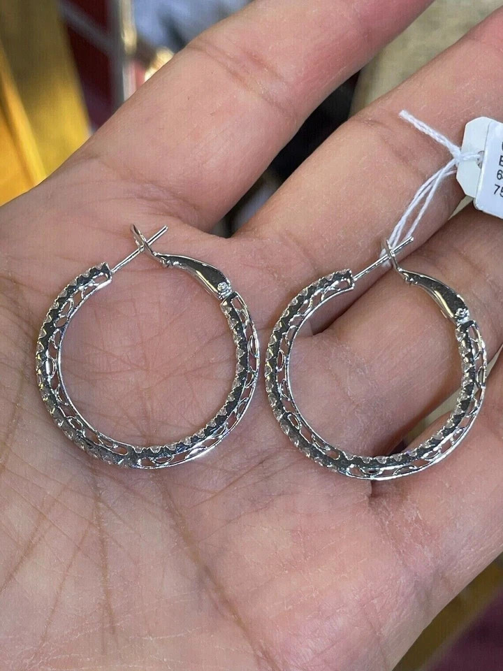 1.60Ct Round Lab Created Diamond Inside Out Hoop Earrings 14K White Gold Plated