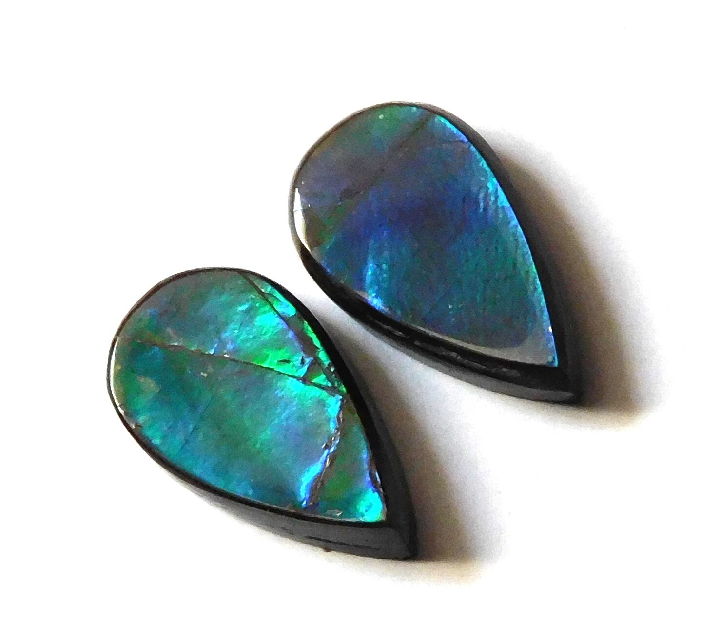 6.45 Cts Natural Ammolite (13.6mmx7.8mm each) Loose Cabochon Match Pair NB41