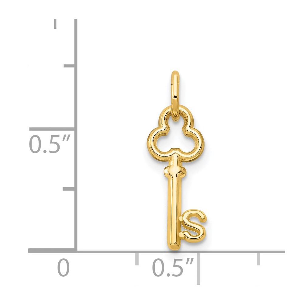 14K Yellow Gold Key Letter S Initial Charm Pendant; 0.36 g; Length: 15.53 mm