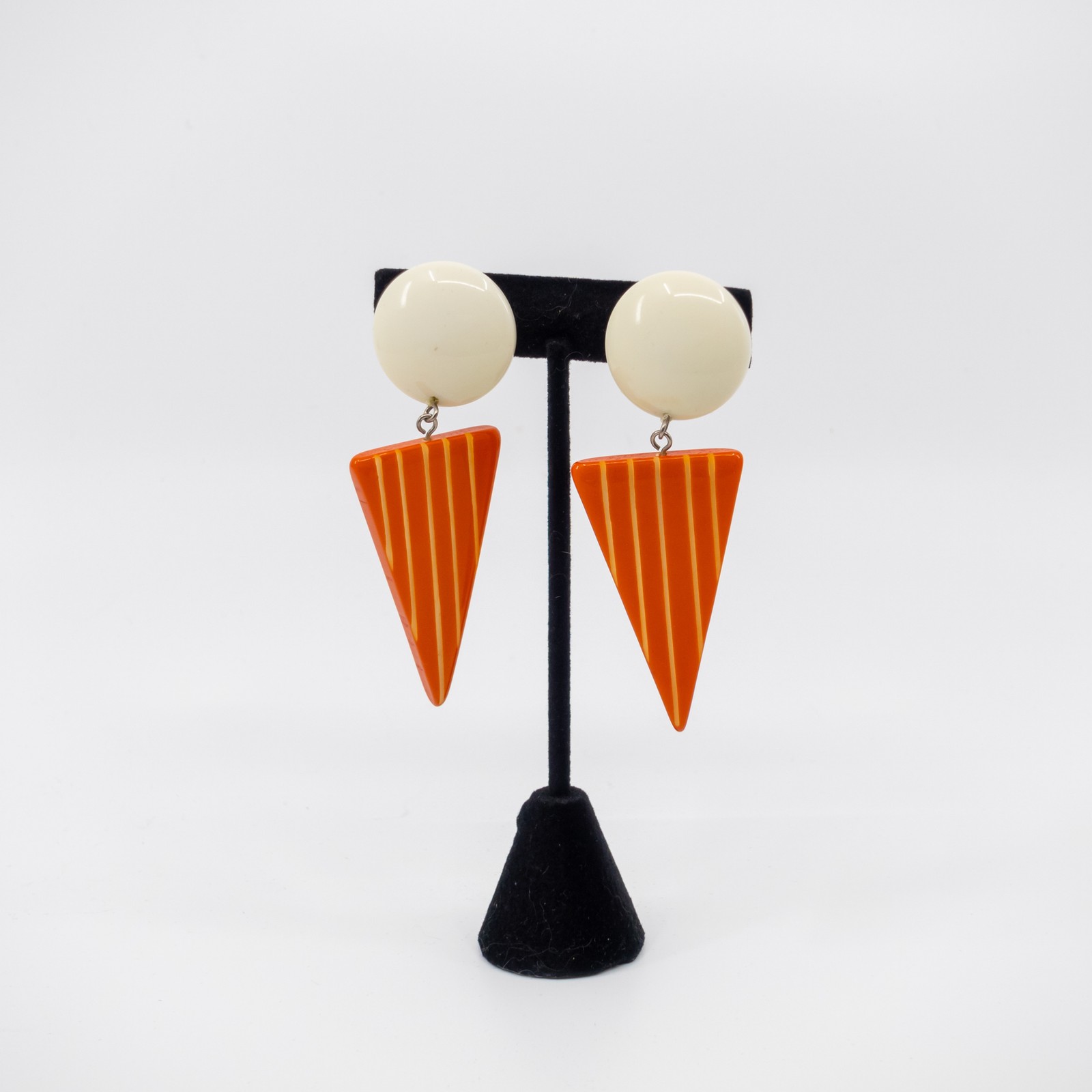 Orange Inverted Triangle Clip On Earrings