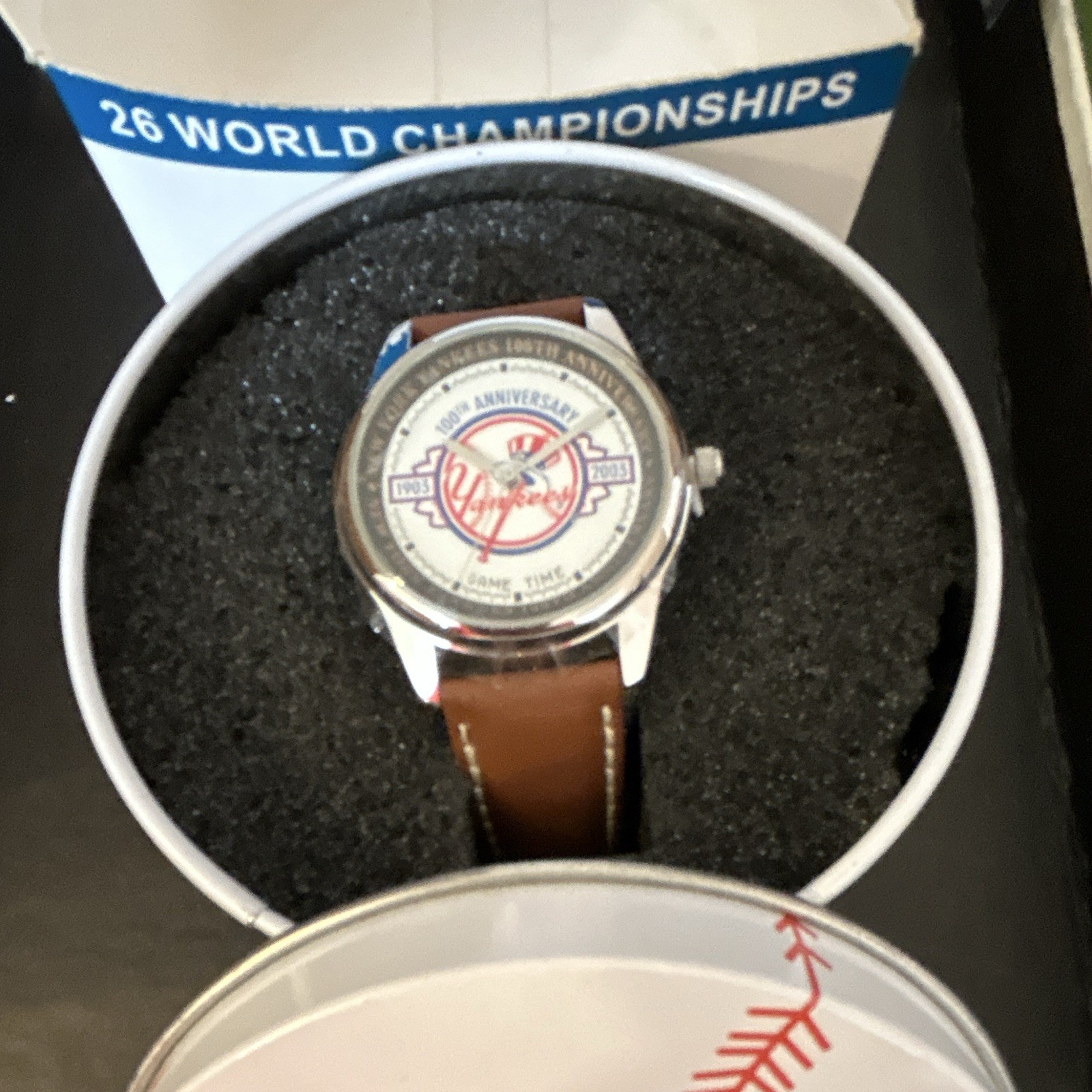 Game Time NY Yankees 100th Anniversary Quartz Analog Leather Watch w/ Box