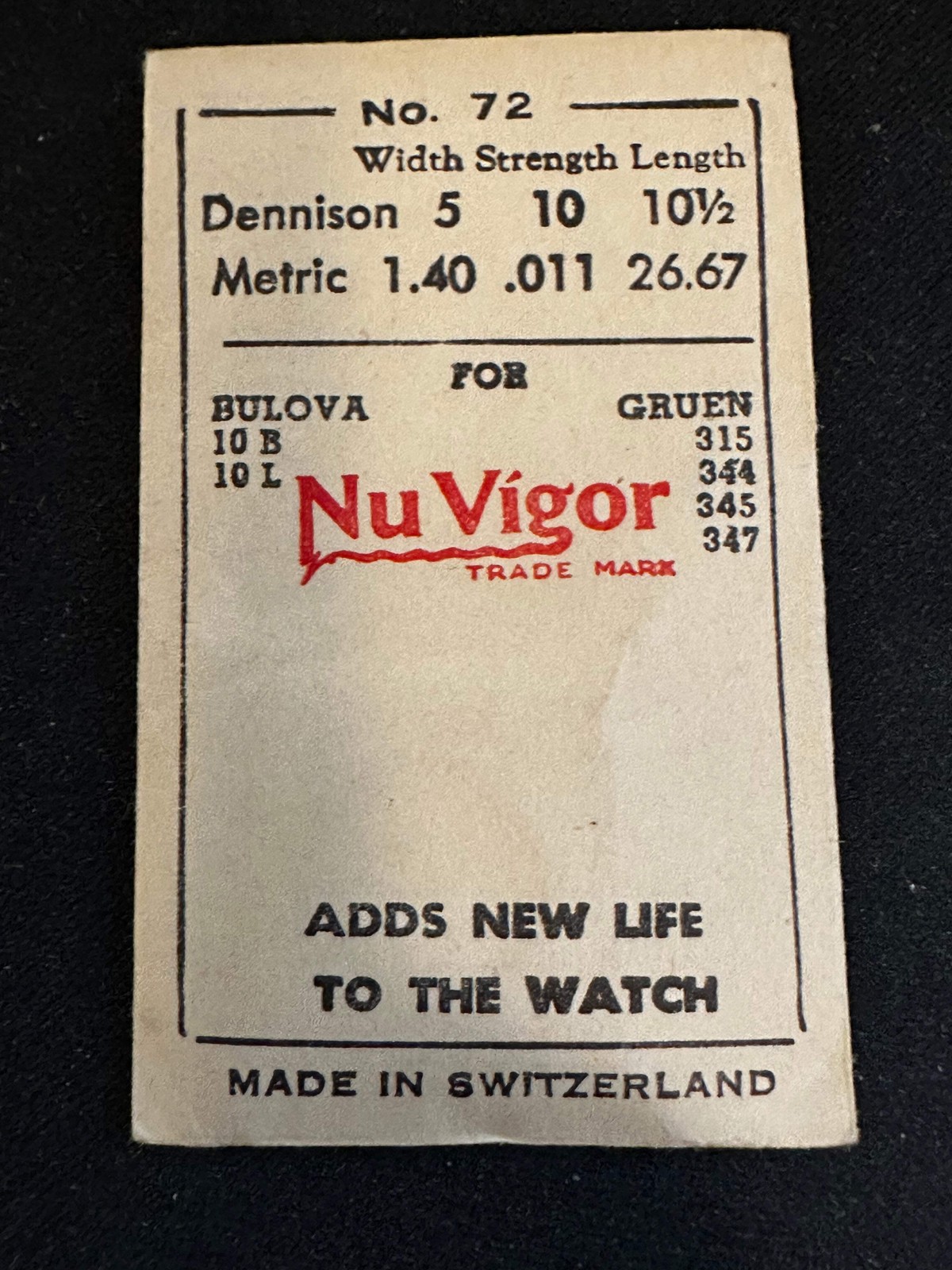 NuVigor Mainspring No. 72 for Bulova 10B, 10L movements – Steel