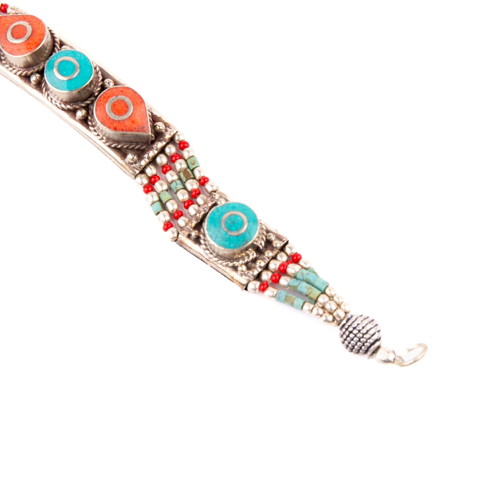 Tibetan Bracelet Red Coral Turquoise, Nepali Jewelry, Artisan Ethnic Bracelet
