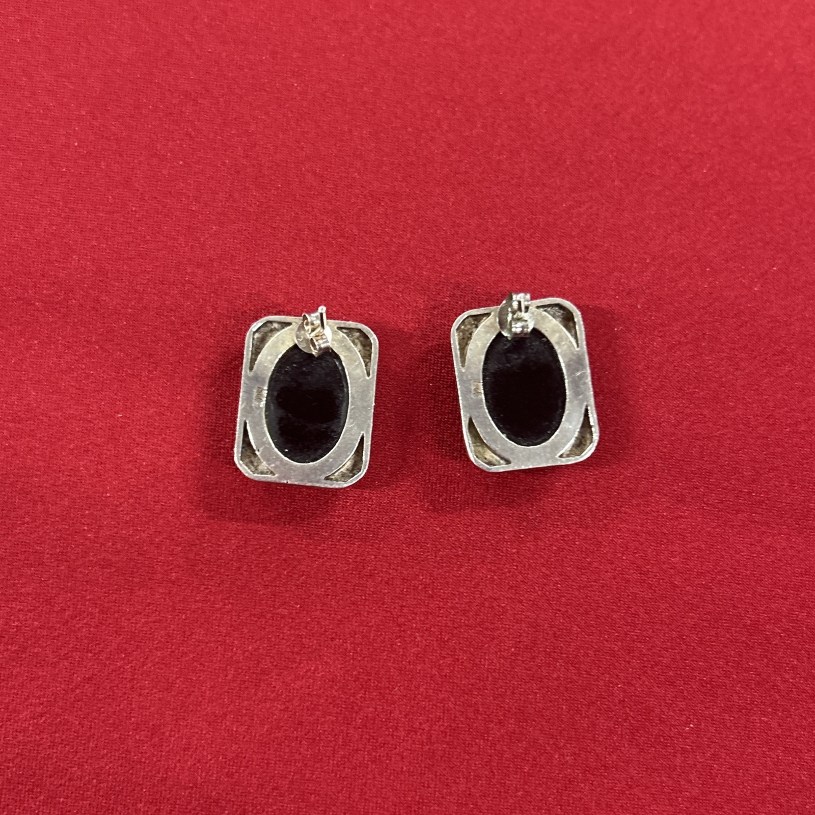 Sterling Silver 925 Box Shaped Earrings With Gold Colored Stone 7.83 G