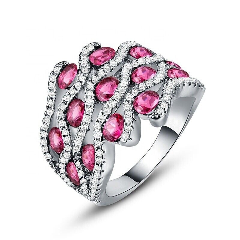 4.0CT Round Cut Lab-Created Ruby Diamond Engagement Ring 14K White Gold Plated