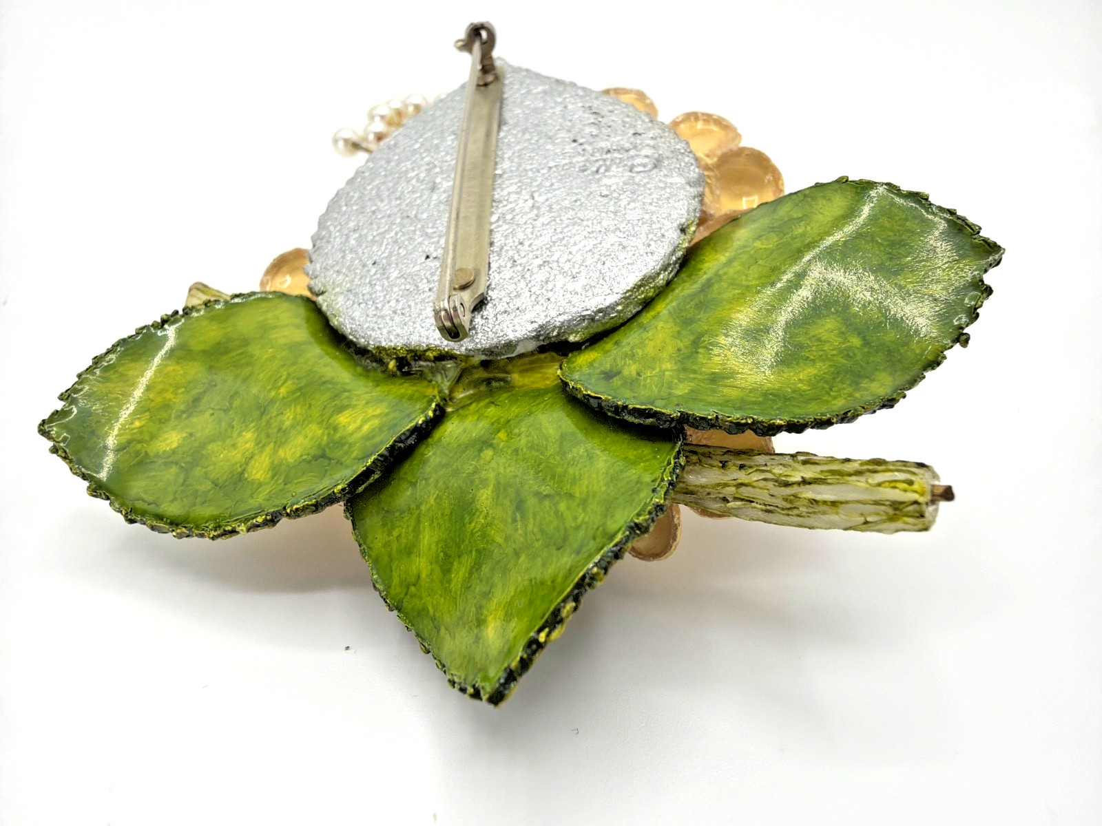 CILIA BIJOUX PARIS Floral Brooch Hand Cut & Molded w/Emaline Resin in France