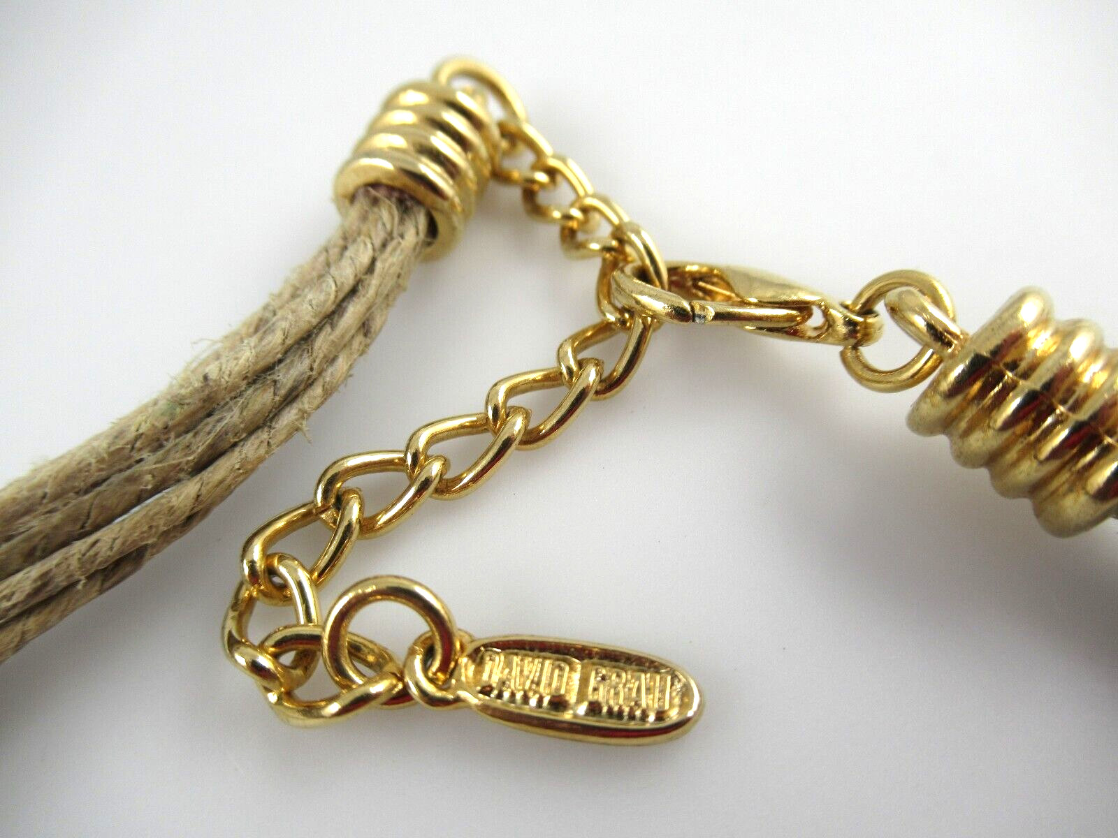 Signed David Grau Gold Tone Pendants on Cord Necklace 17 to 19-1/2″
