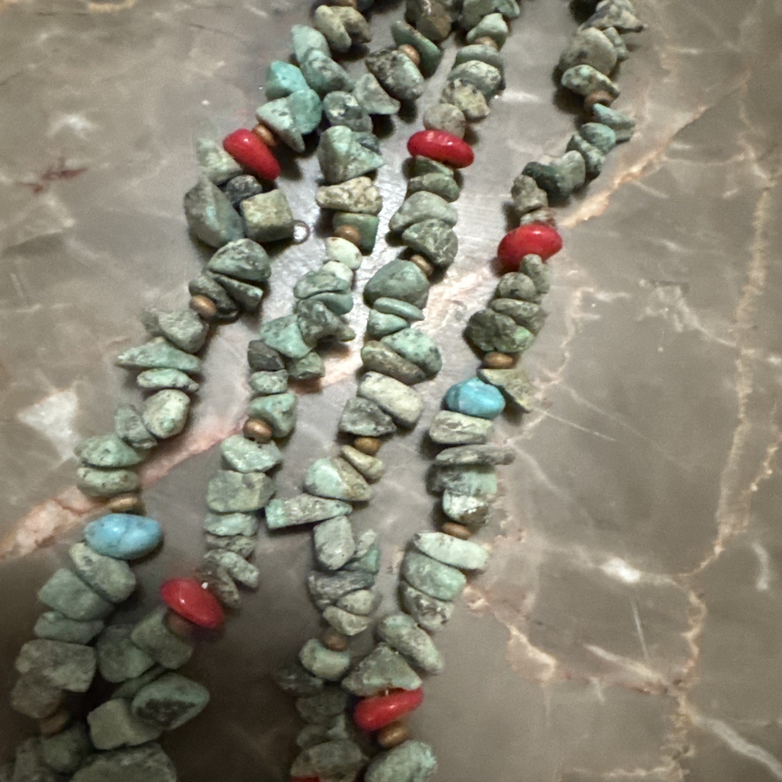 Rustic Turquoise Red Cora Double Stranded Necklace