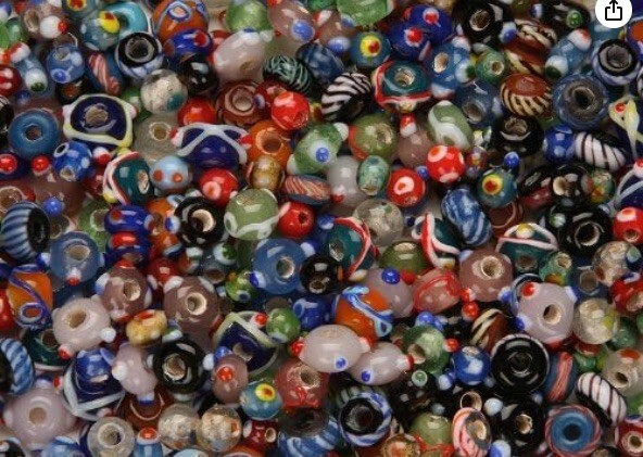 Beads, Lamp Work Spacers – Asst, Decorated Glass, 100+ Pcs, Most Paired, 3-4 MM