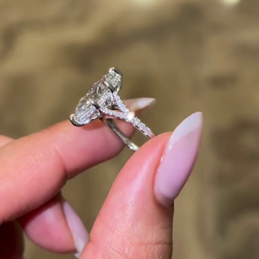 3.0Ctw Marquise Cut Moissanite Split Shank Engagement Ring 14K White Gold Plated