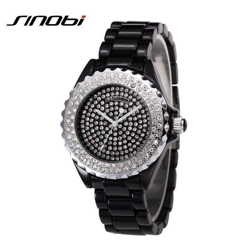 SINOBI Rhinestone Dial Luxury Wristwatches 30M Life Waterproof Black/Brown/White