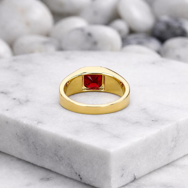 Solid 925 Sterling Silver Lab Created Ruby Ring Red Gemstone Statement Band Gift