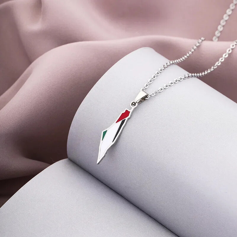 Enamel Palestine Map Pendant Necklace Stainless Steel Neck Chain Country Jewelry