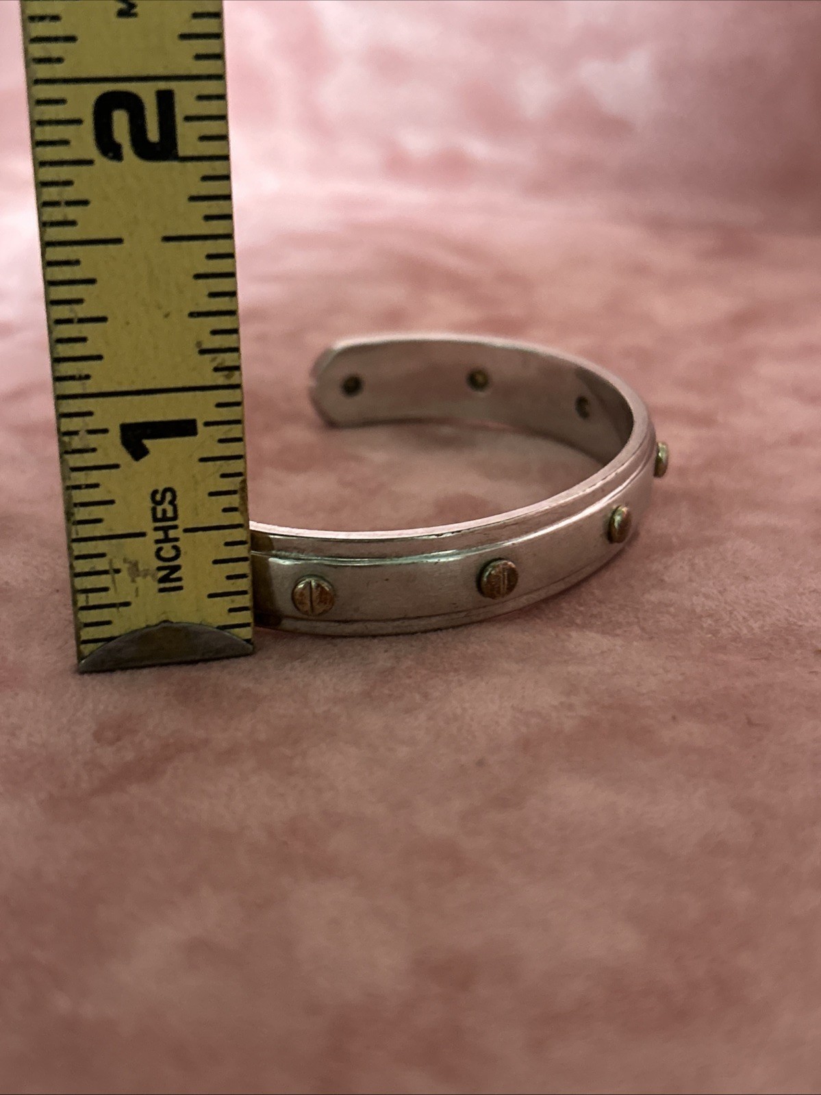 Henri Bendel Screw Cuff Bracelet Silvertone w/ Goldtone Screws