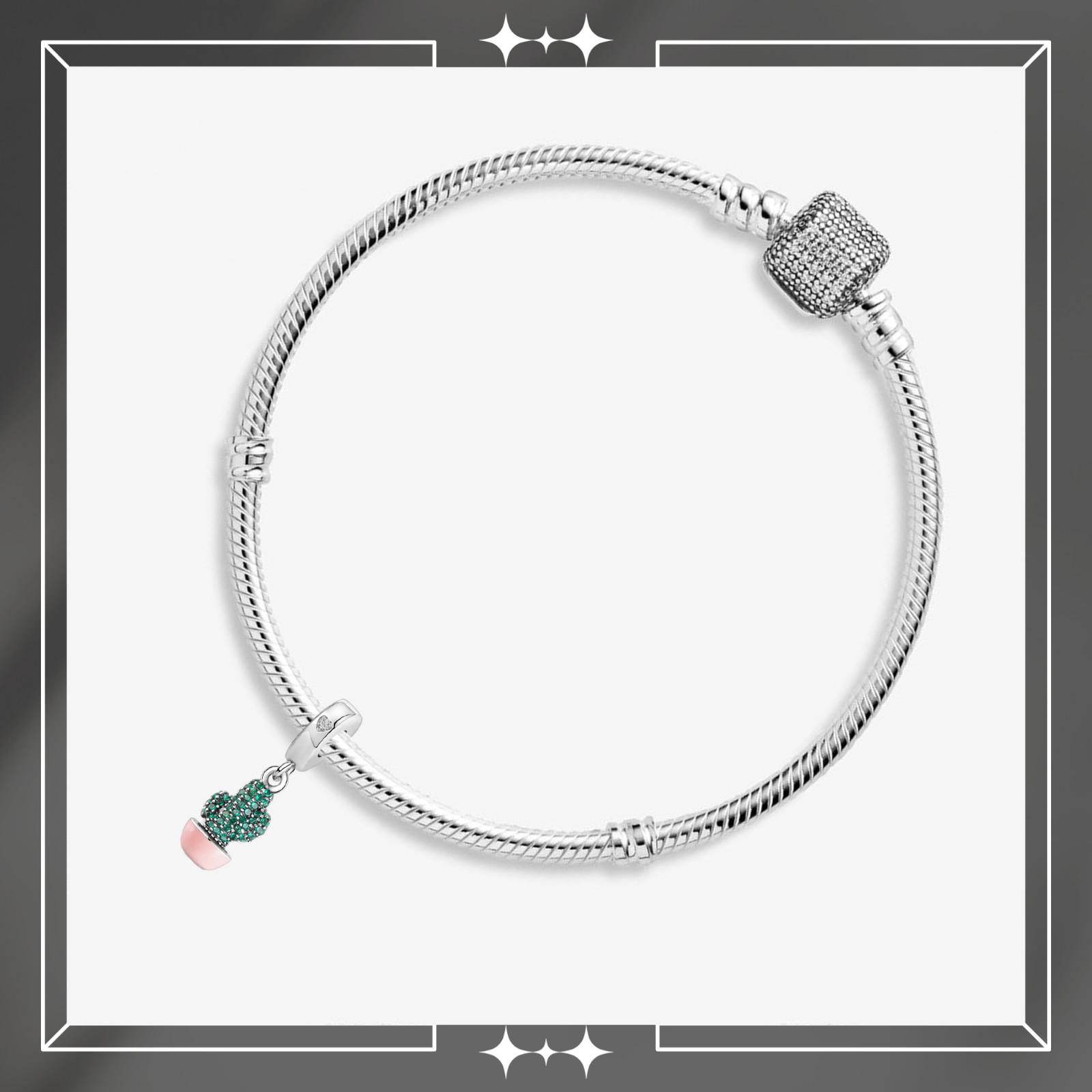 Cactus Beaded Charm For Bracelet, Gift For Women