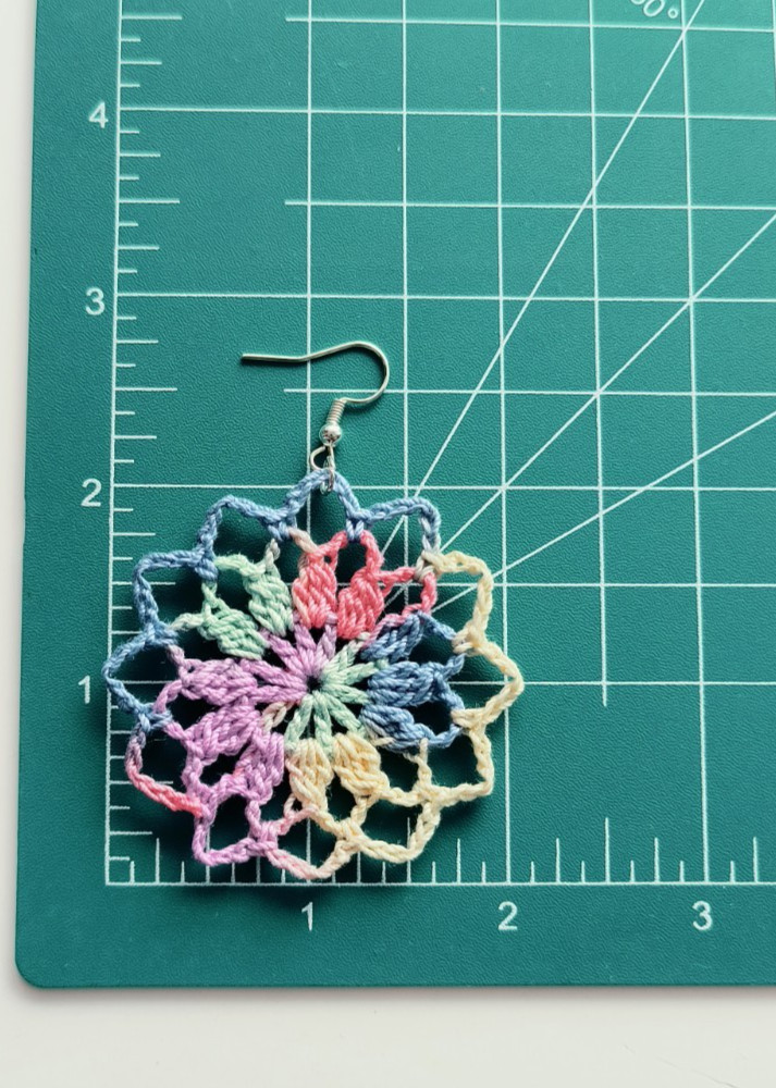 Crochet Earrings, Round , Handmade USA, Brand New, Boho Chic Retro