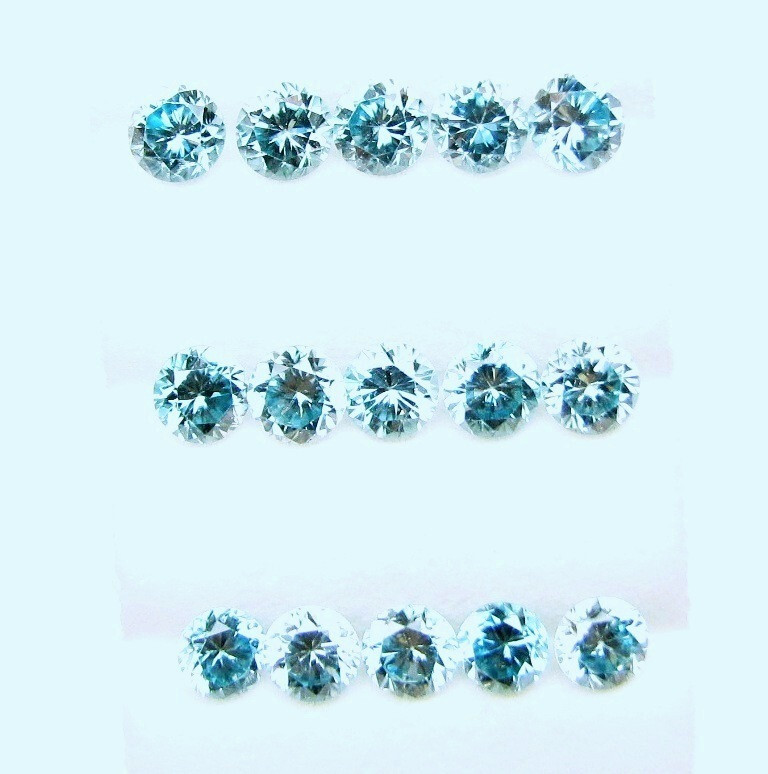 Natural Round Diamond Cut Blue Zircon 16Pcs Lot 8.40 Cts Tol 4.3 MM Matched