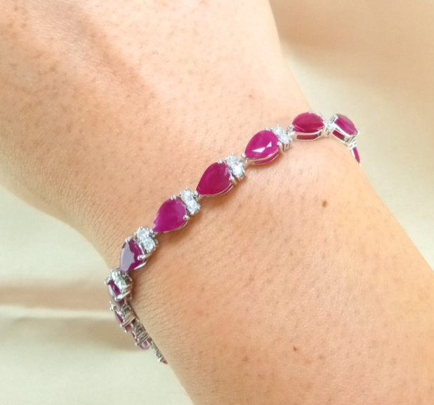 15.79 CT RUBY DIAMOND 14K WHITE GOLD TENNIS BRACELET – B4097