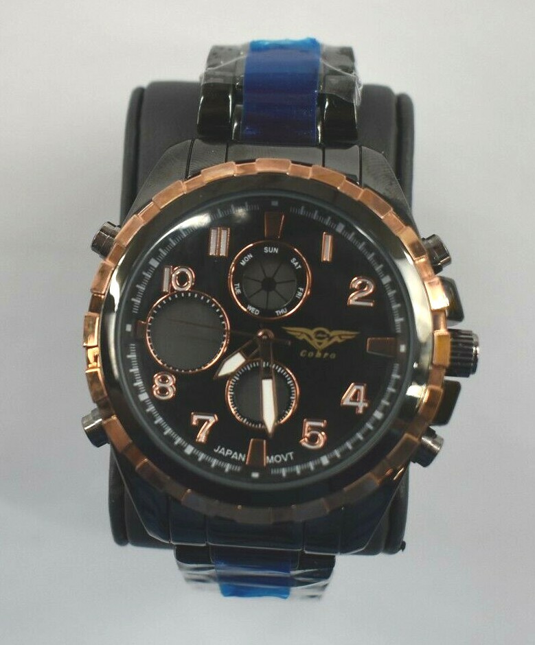 Cohro GMT Sky Mens Quartz Black Dial Watch Rose Gold Accents S0910RG New