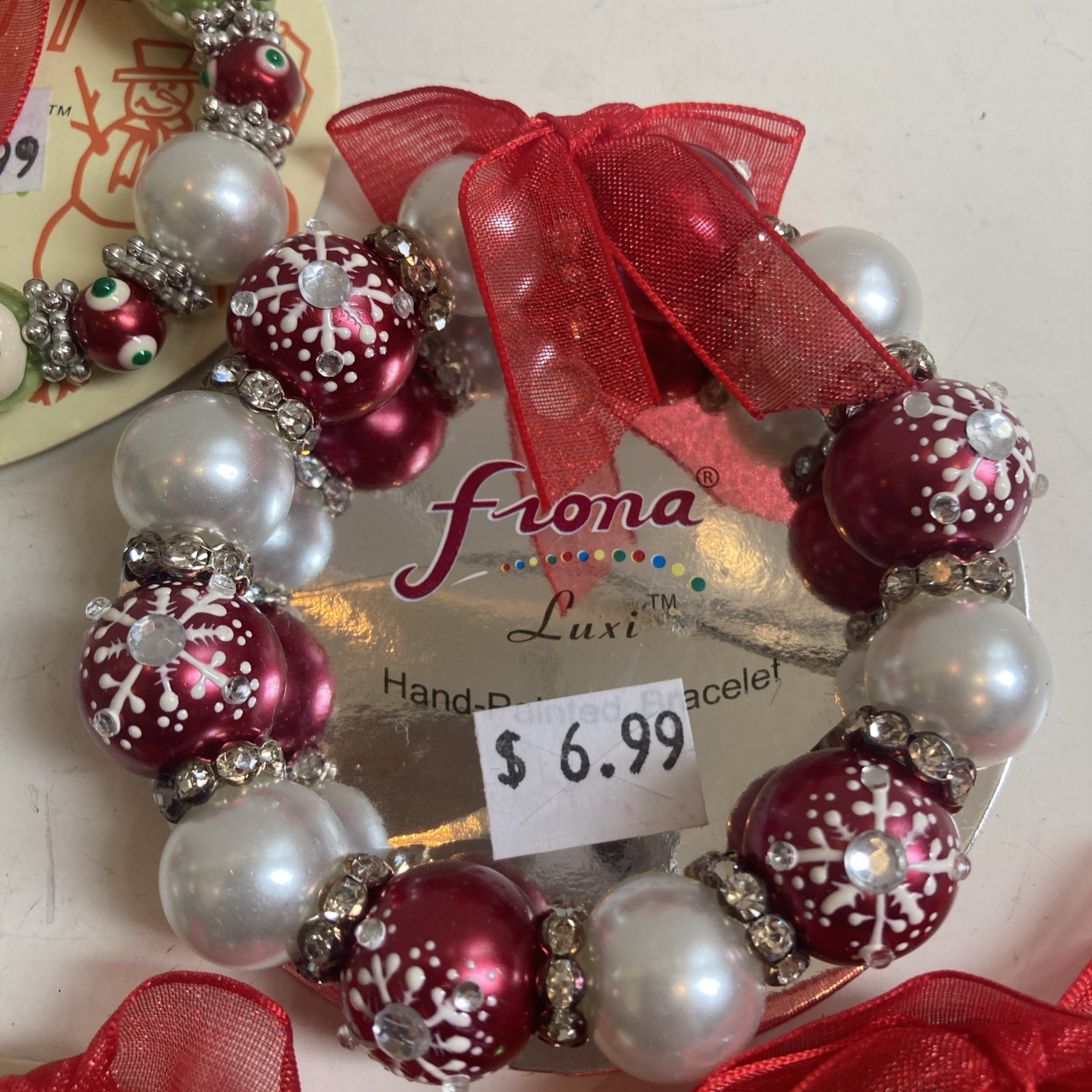Hand Painted Christmas Bracelets New 5 In Lot Fiona Snowmen Red Green