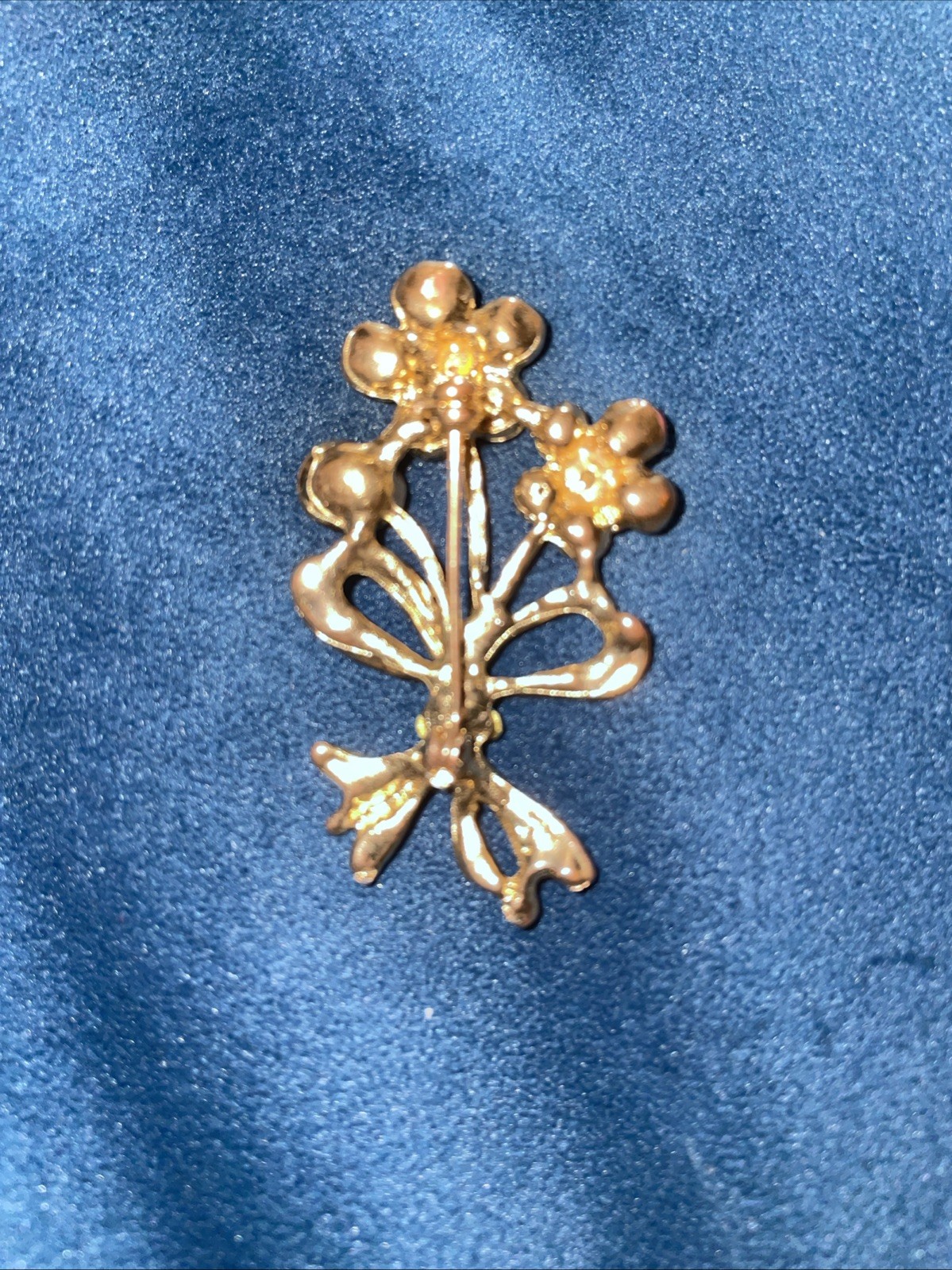 VNTG GOLD PLATED FLORAL RHINESTONE BROOCH Tested 12K/14K