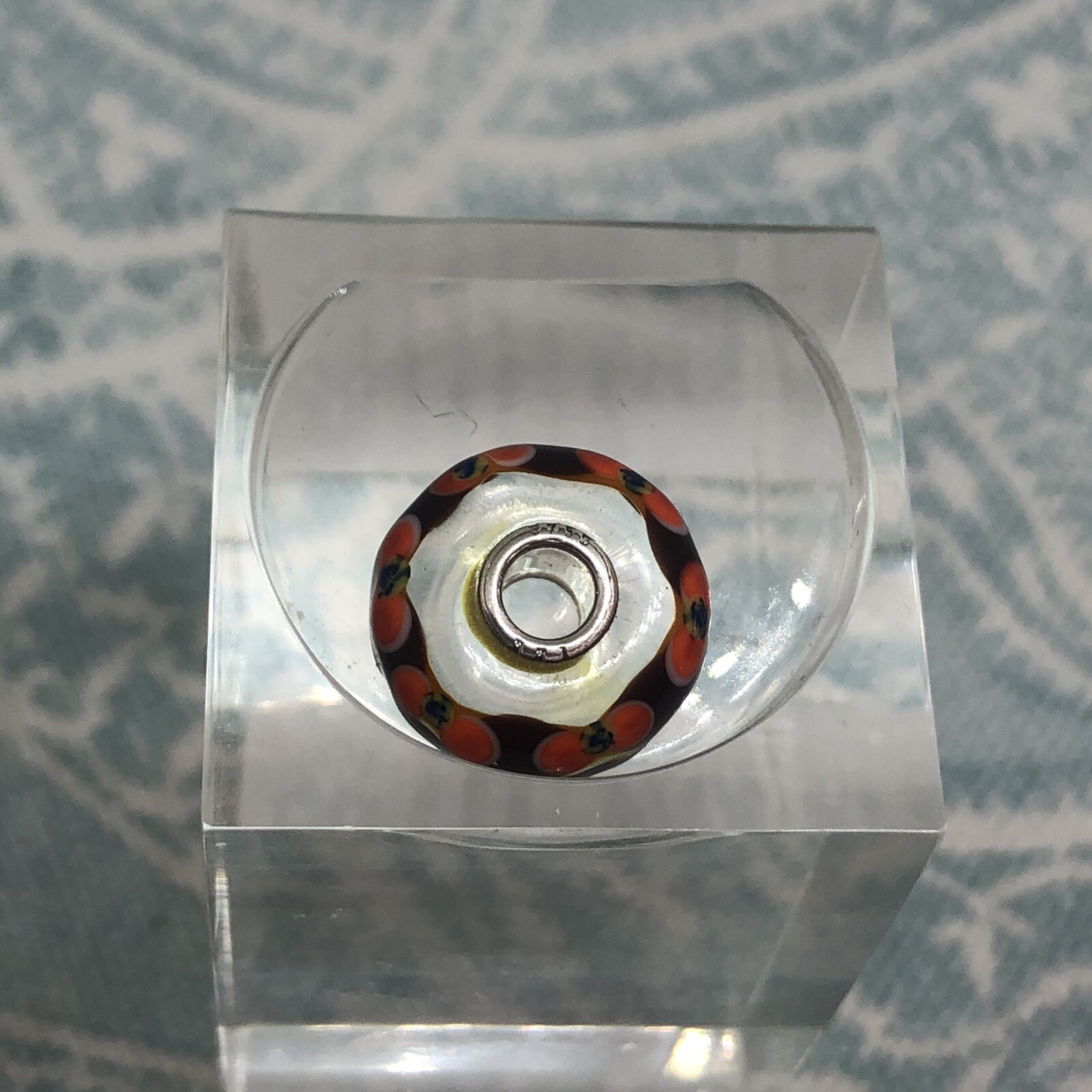 Authentic Trollbeads OOAK Orange & Brown Chains Blue with Dots on Yellow CC, New