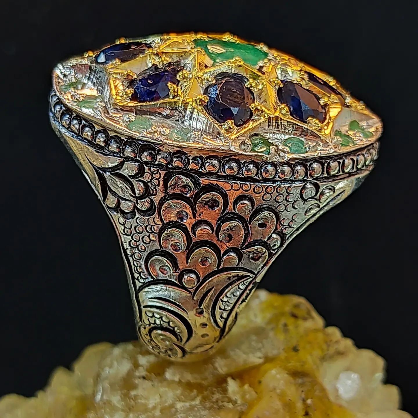 Natural Emerald Stones with Sapphire Stones Ring Multi Stones Handmade Ring