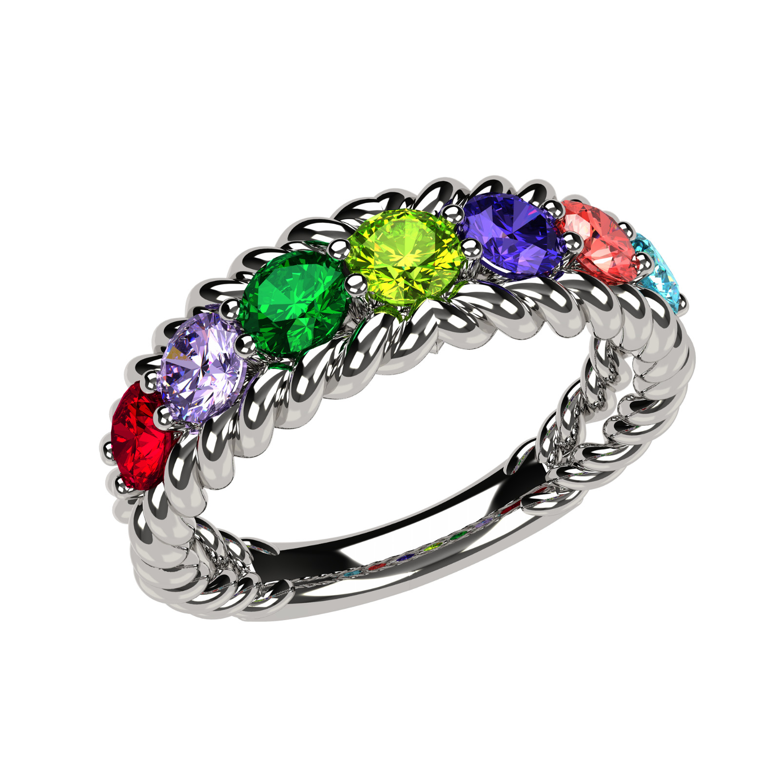 Rope Mothers Ring with 1-10 Simulated Birthstone, Sterling Silver, 10K &14K Gold