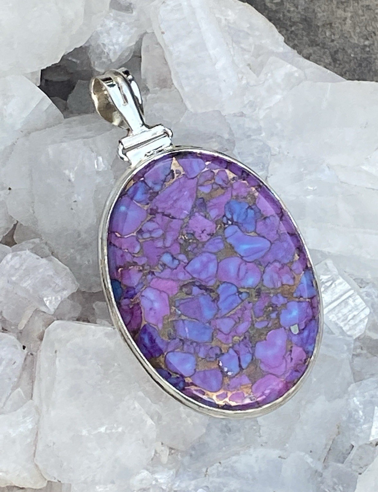 NWT Tiffany Opalized Fluorite Bertrandite Purple Blue Sterling Silver Pendant