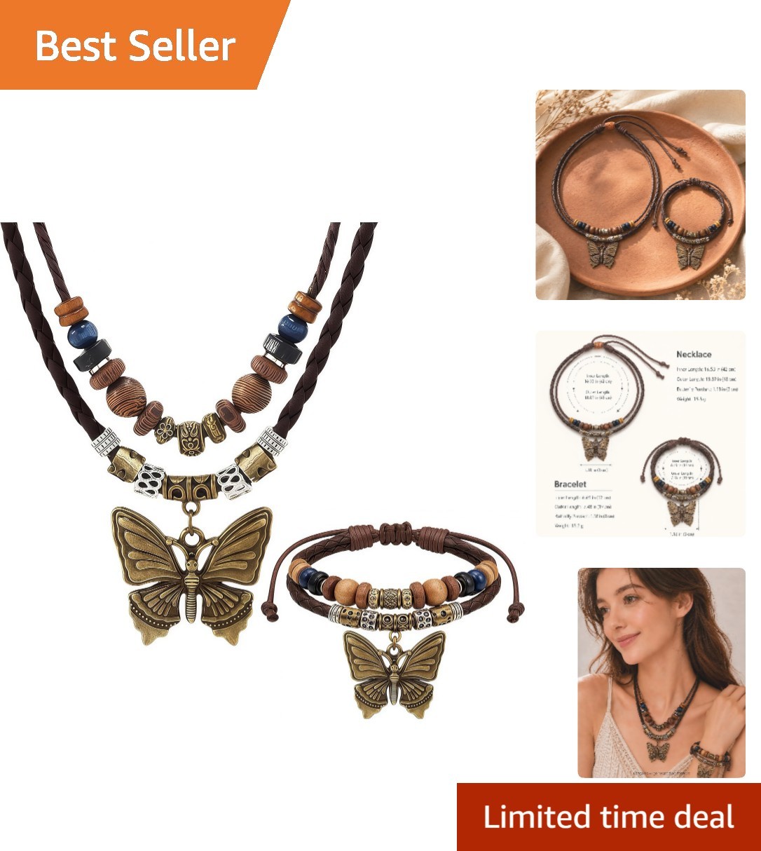 Artisan Bohemian Jewelry Set – Butterfly & Floral Designs, 4-Piece Accessory Set