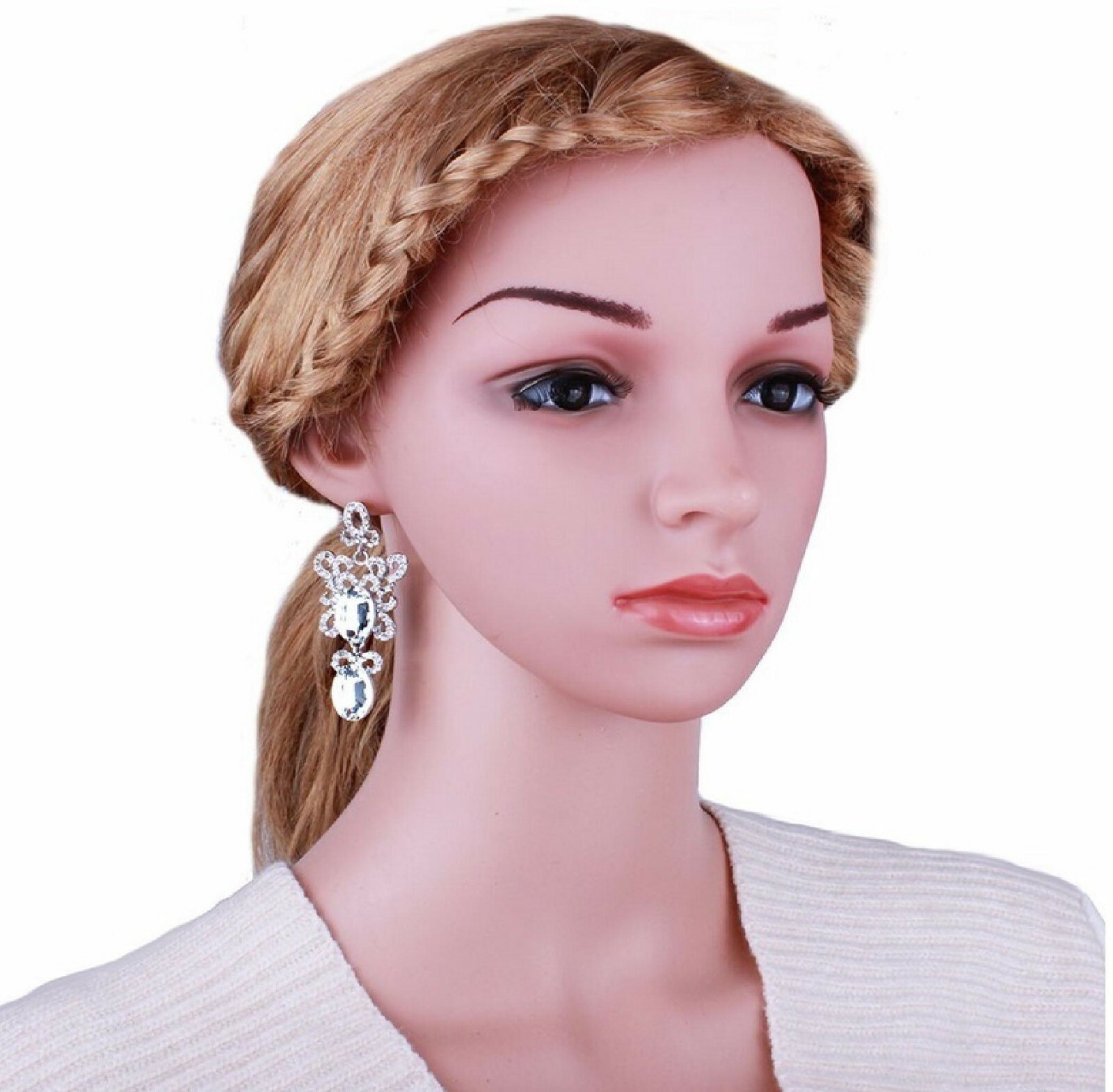 Topaz Color Chandelier Earrings Rhinestone Crystal Statement Drag Queen 2.8 in