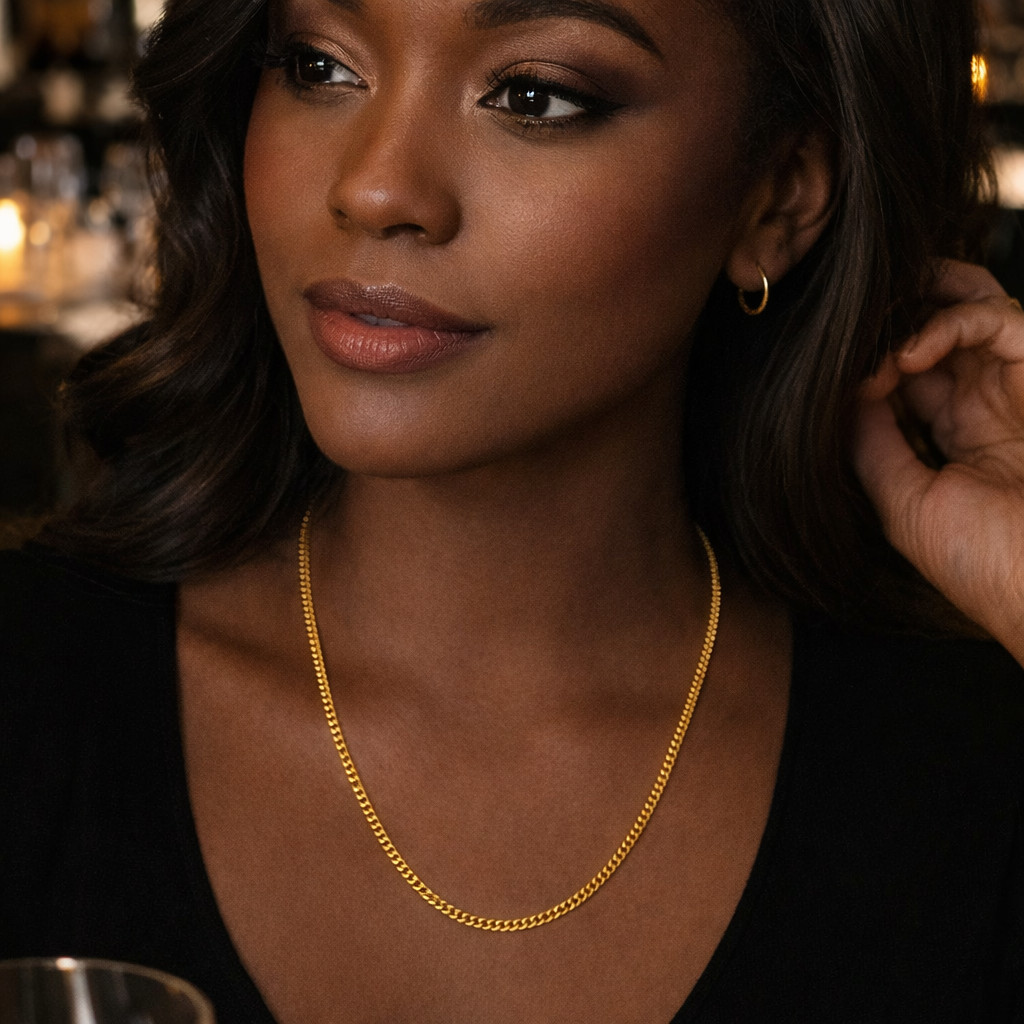 Cuban Chain Link Cascade Necklace 14K Gold Plated 3mm – 30″In Hip Hop Fashion