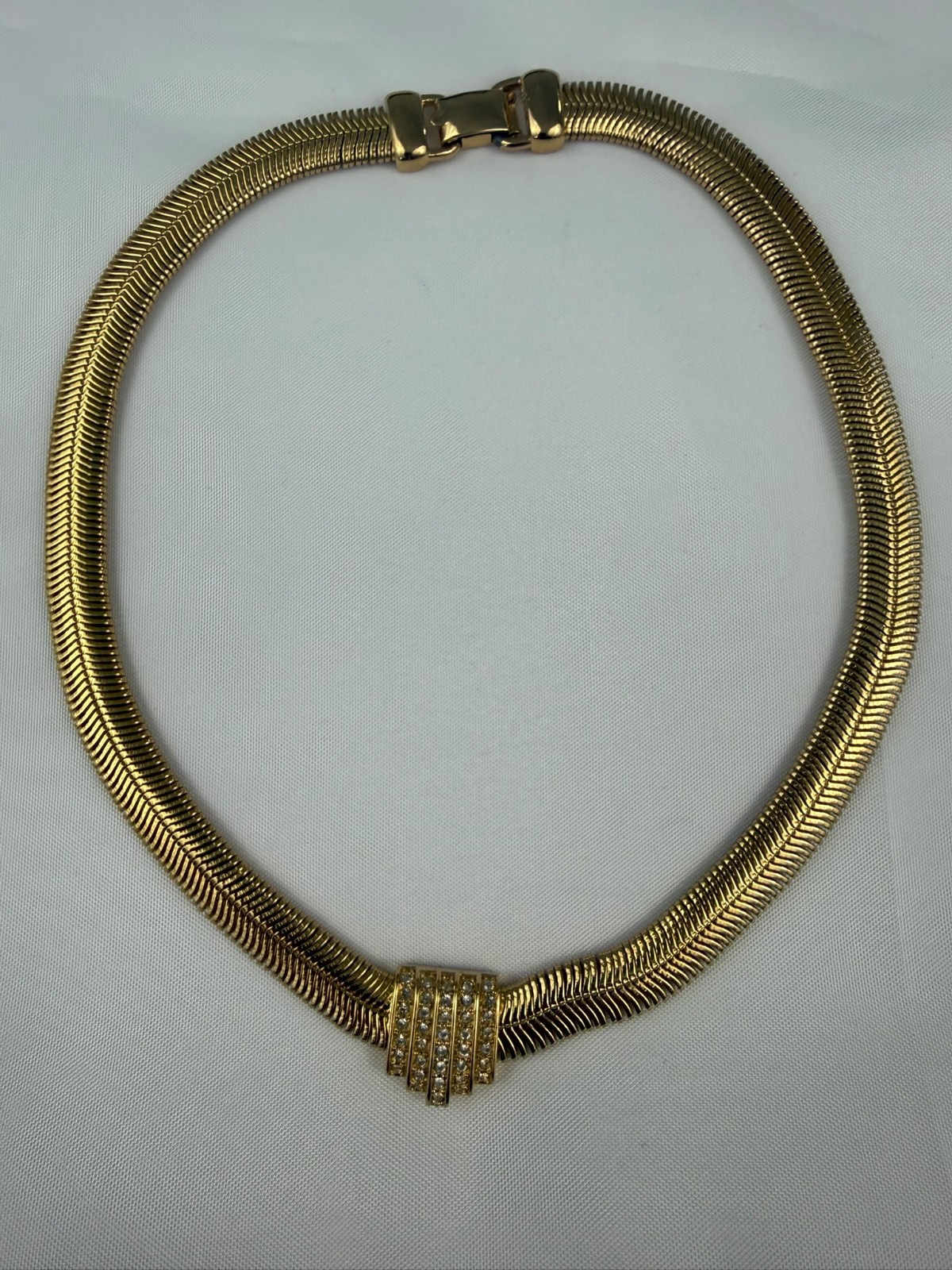 Vintage Chr Dior Gold Tone Tubogas Rhinestone Collar Choker Necklace 16″ 40g